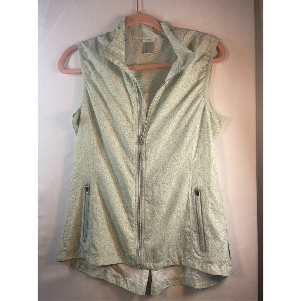 MONDETTA WOMENS MED GREEN SLEEVELESS FULL ZIP POCKETS ATHLETIC TOP